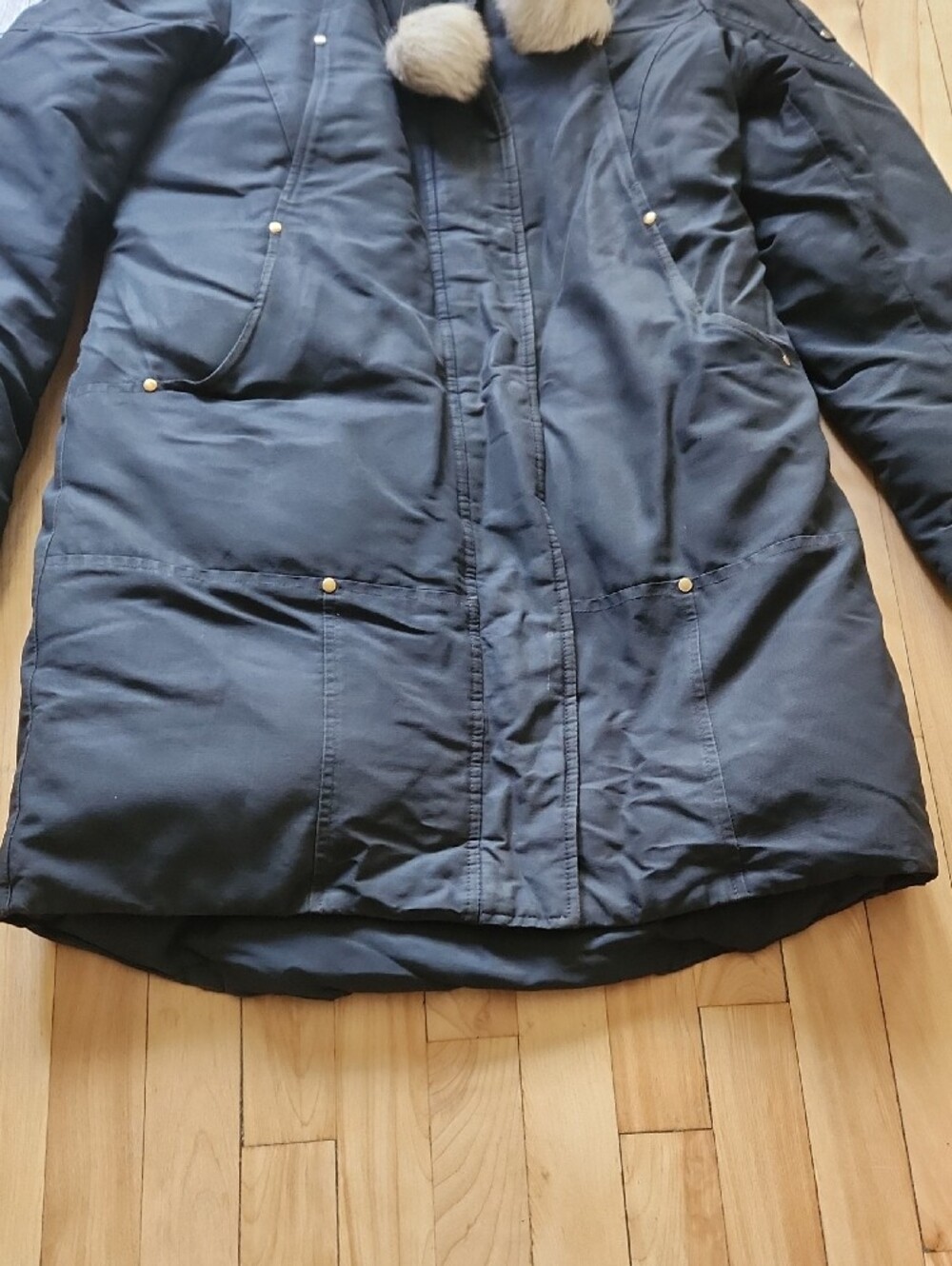 Moose Knuckles Navy Puffer Parka with Faux Fur Hood - Picture 5 of 16